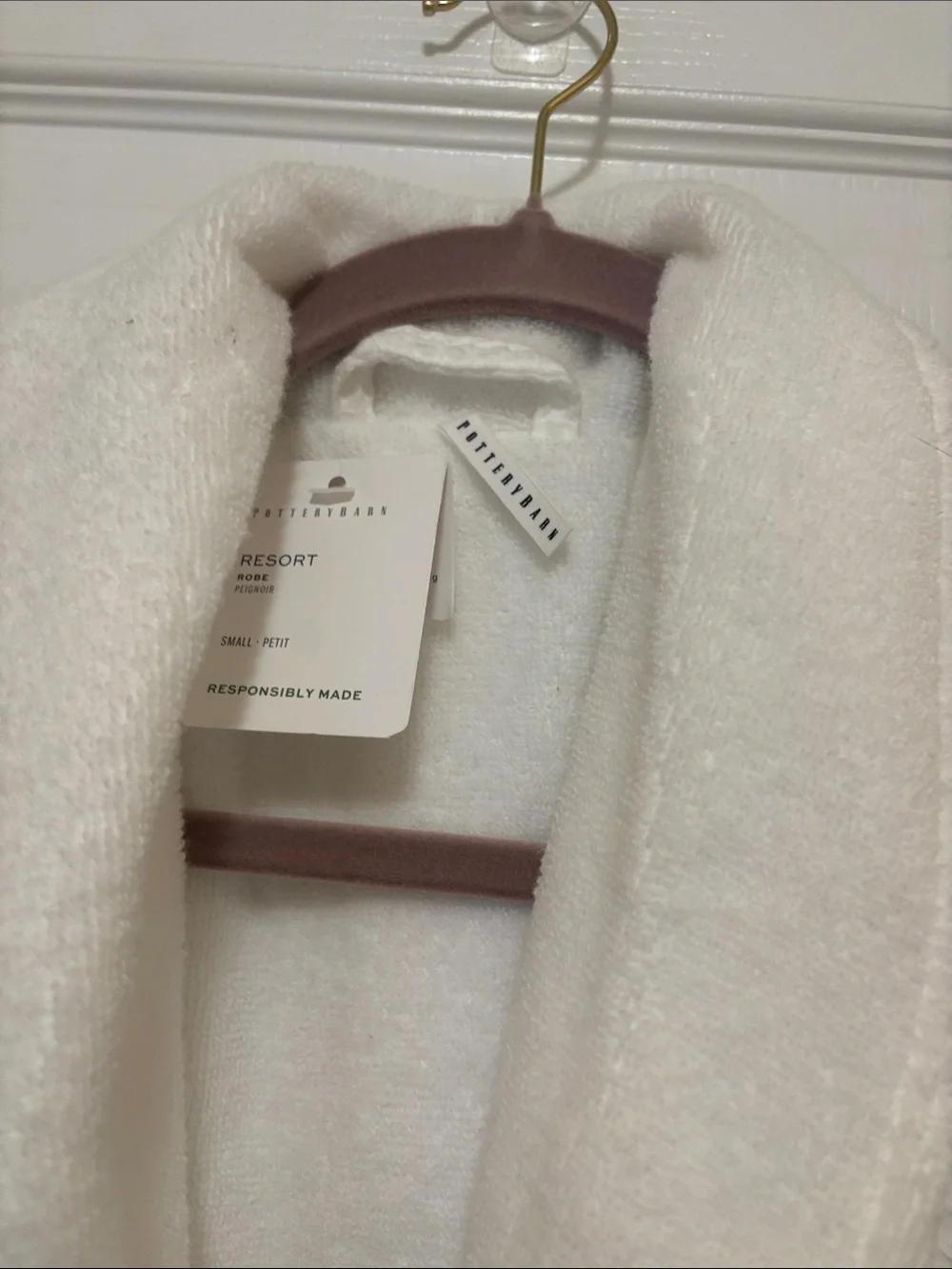 Pottery Barn white Waffle Robe with Shawl Collar S length total 44 inches